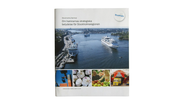 Omslaget till broschyren Om hamnarnas strategiska betydelse för Stockholmsregionen