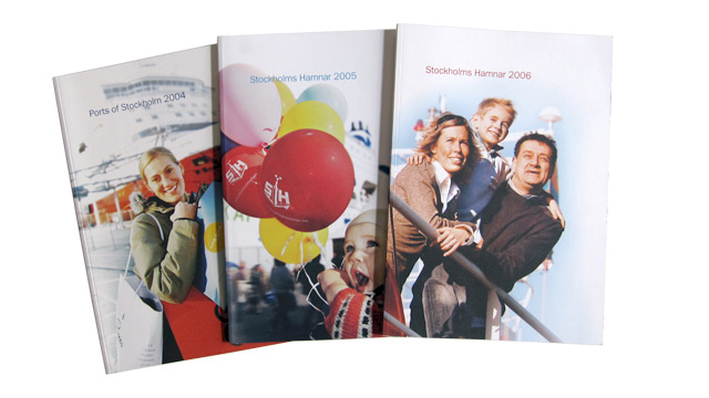 Omslagen till Stockholms Hamnars årsredovisningar 2004-2006