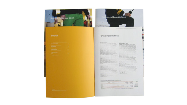 Ett uppslag ur Stockholms Hamnars förvaltningsberättelse 2010