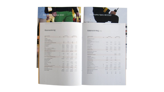 Ett uppslag ur Stockholms Hamnars förvaltningsberättelse 2010