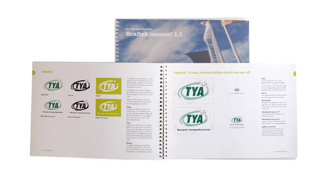 Ett uppslag ur TYA's grafiska manual