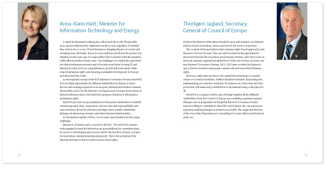 Ett uppslag ur broschyren för EuroDig-konferensen i Stockholm 2012