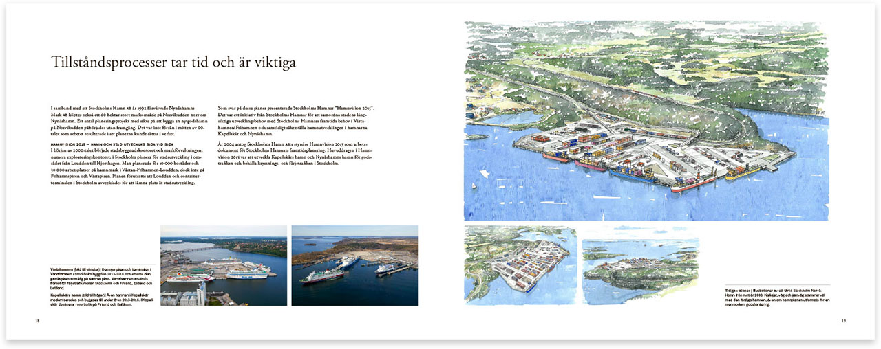Ett uppslag ur boken Att bygga en hamn – Stockholm Norvik Hamn